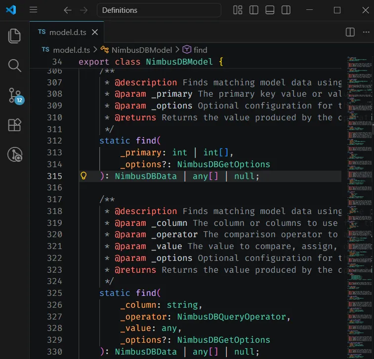 Example 1 of using definition files in Visual Studio Code