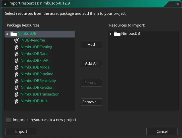 Importing NimbusDB package in GameMaker